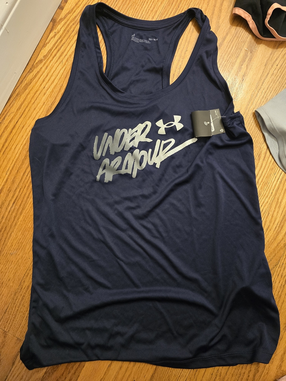 Under Armour Women's Navy Racerback Tank with Silver Logo